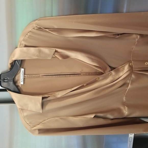 💕REFORMATION💕 Lyon Silk Dress ~ Croissant 8 NWT - Picture 9 of 14